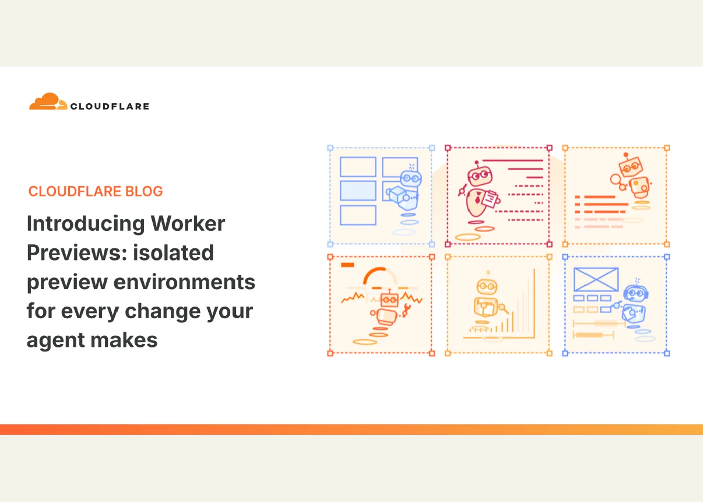 Cloudflare Worker Previews article artwork showing six separate agent workspaces