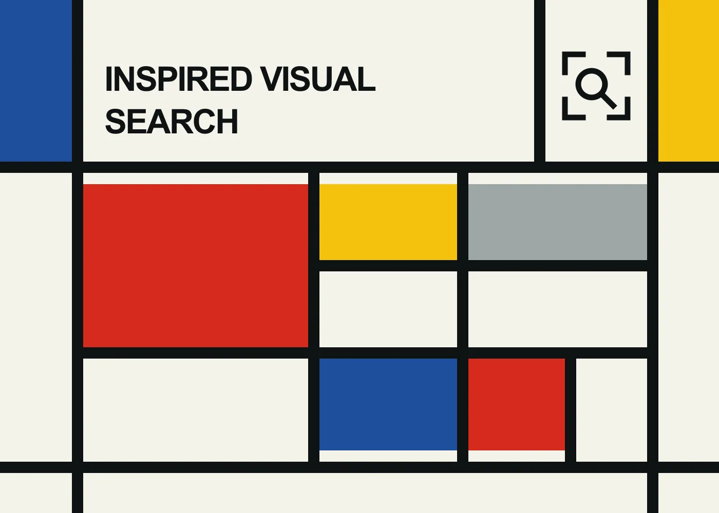 A viewfinder and search icon above coloured blocks separated like objects cut from a photograph.